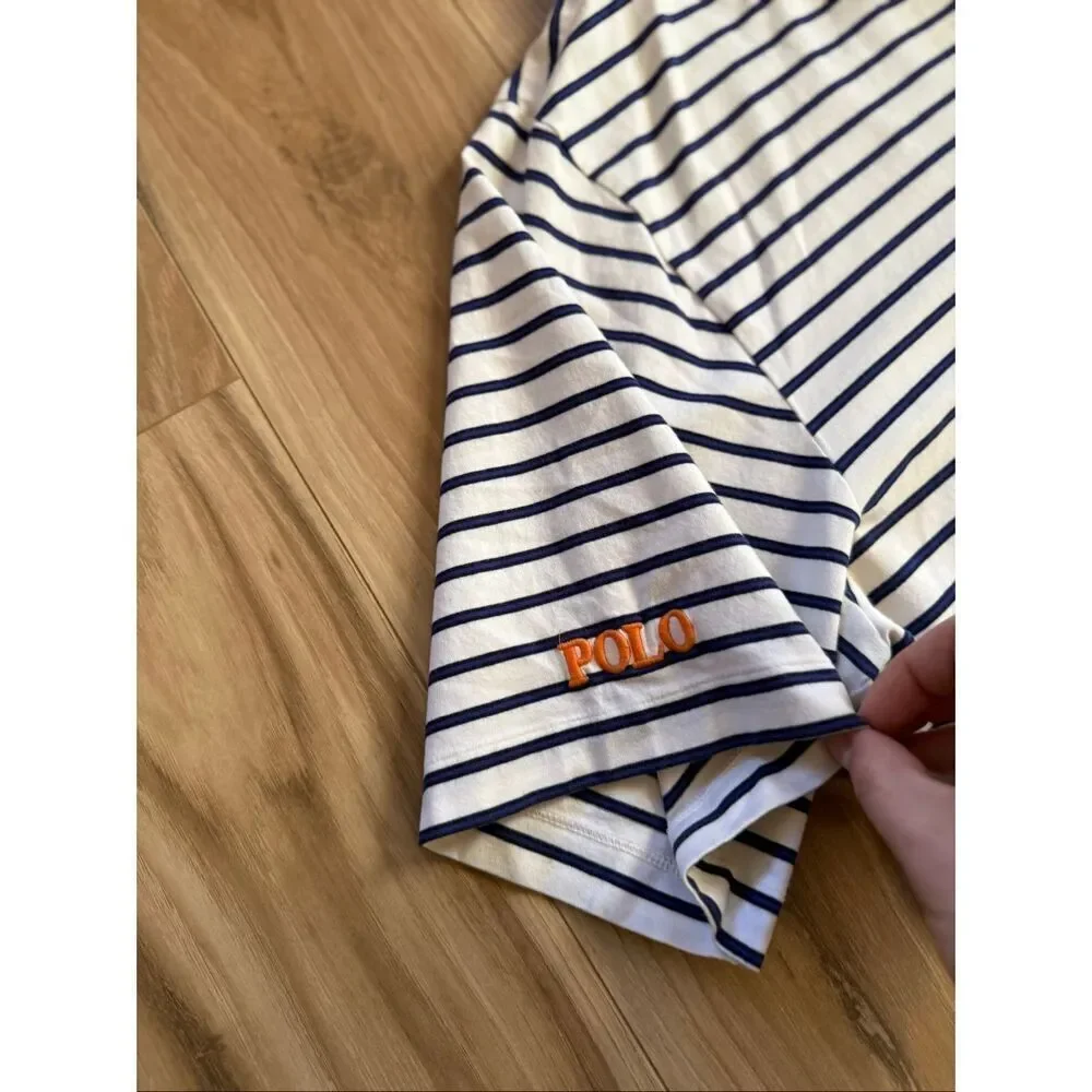 Polo Golf Ralph Lauren Mens Blue White Striped Stretch Lisle Polo Shirt XL